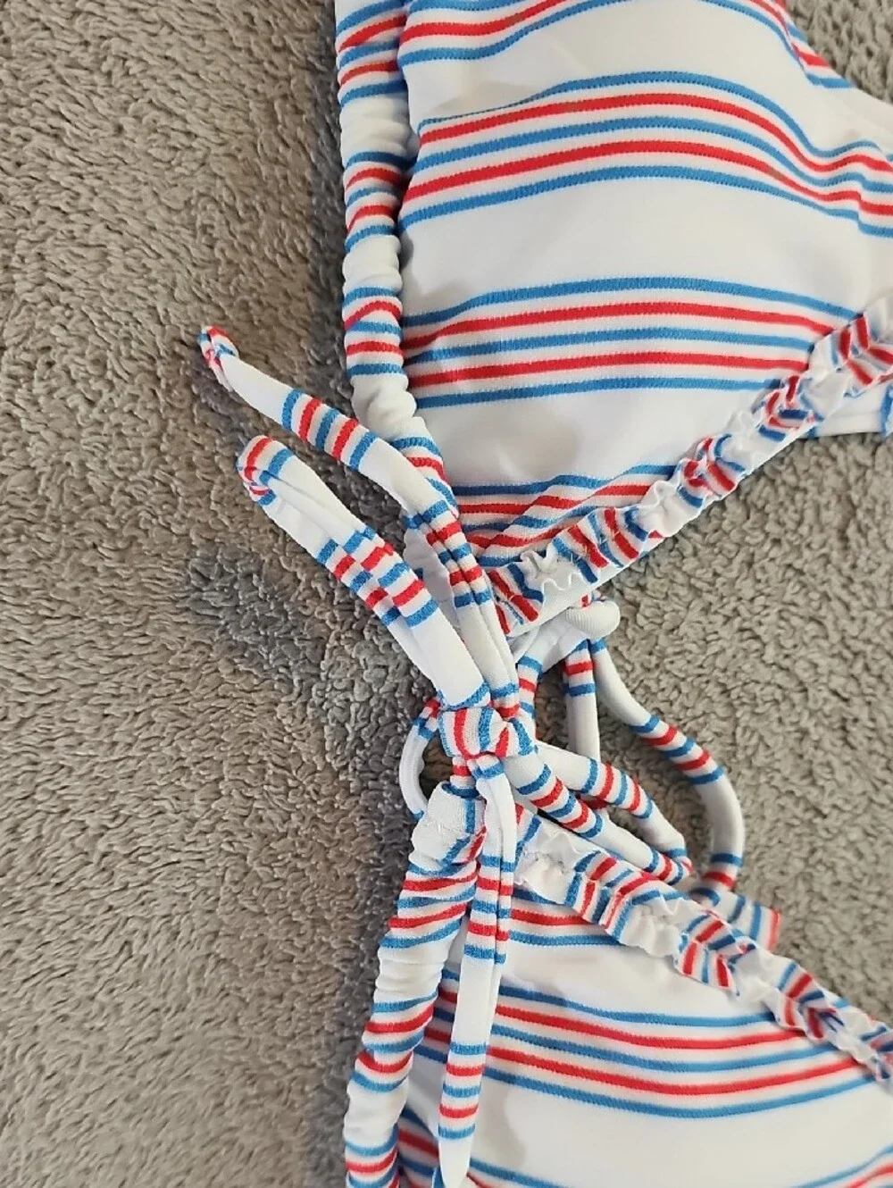 Wild Fable Women S Textured Ruffle Edge Red/White/Blue Triangle Style Bikini Set